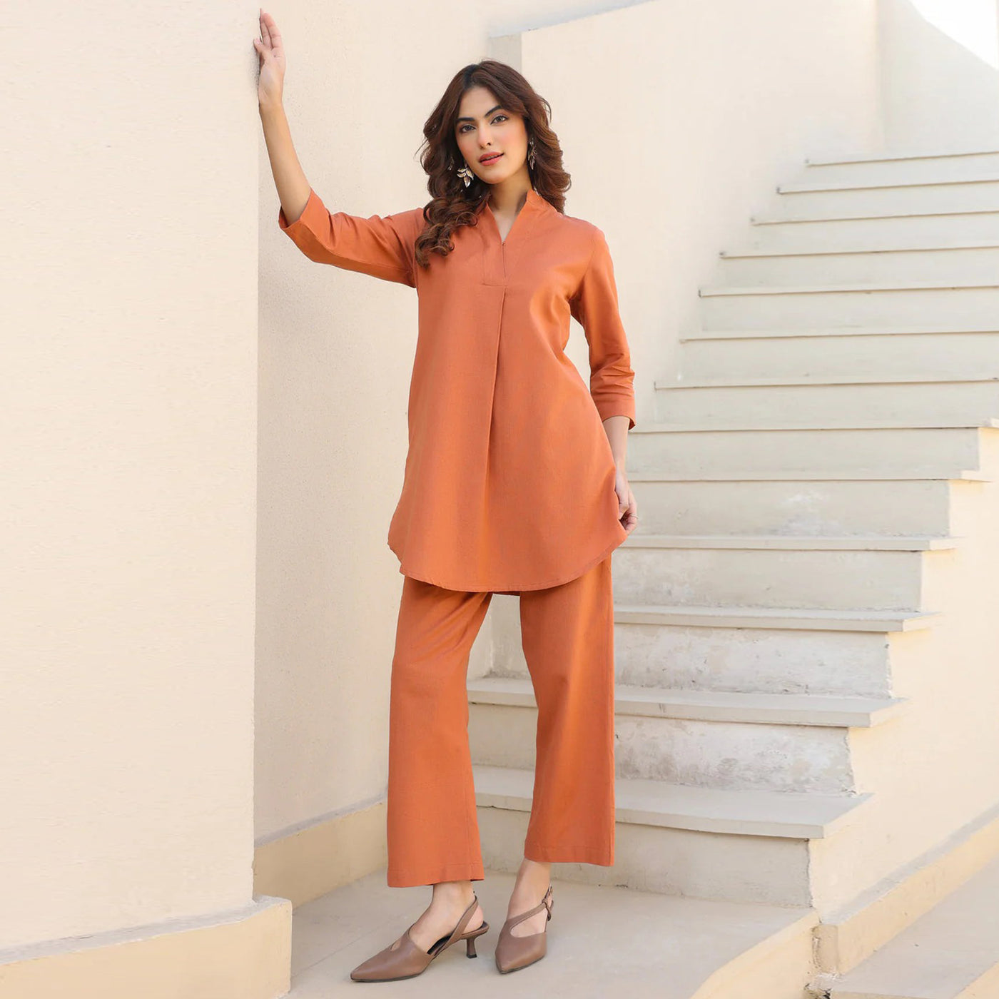 Rust Solid A-line Co-ord Set