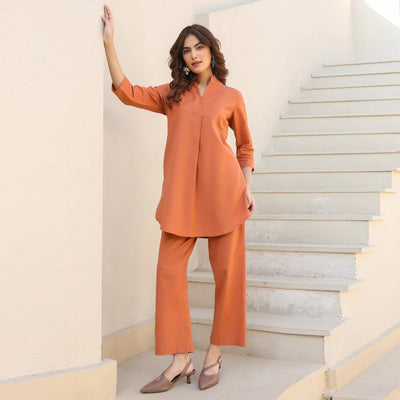 Rust Solid A-line Co-ord Set