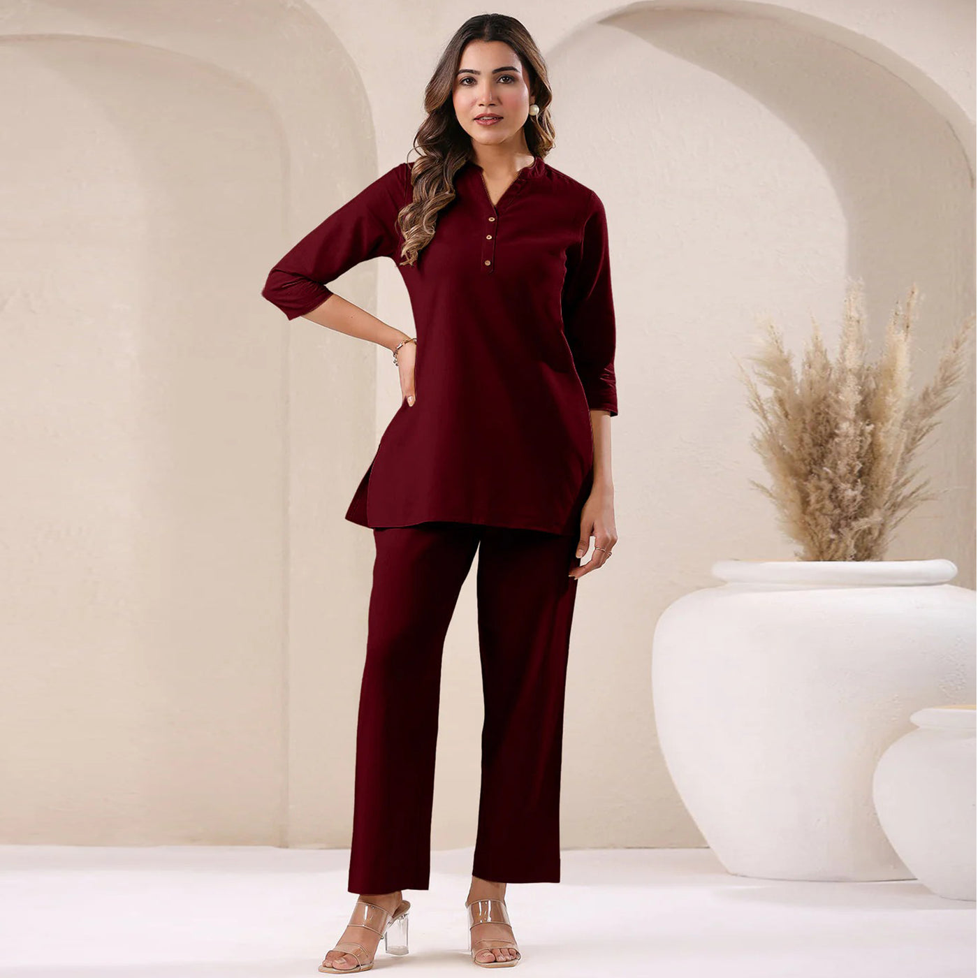 Maroon Solid Co-ord Set