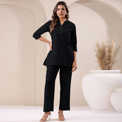 Black Solid A-line Co-ord Set