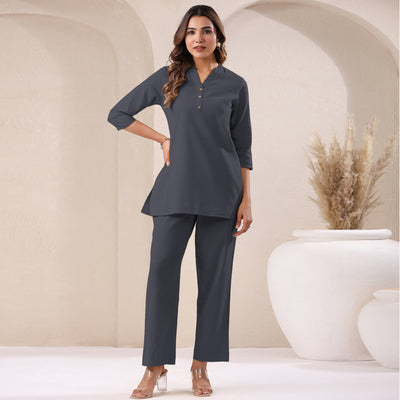 Grey Solid A-line Co-ord Set