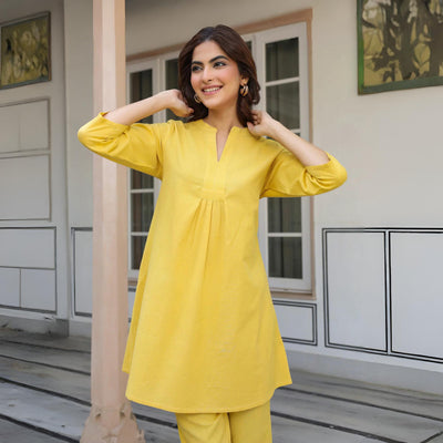 Yellow Solid A-line & Co-ord Set