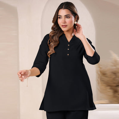 Black Solid A-line Co-ord Set