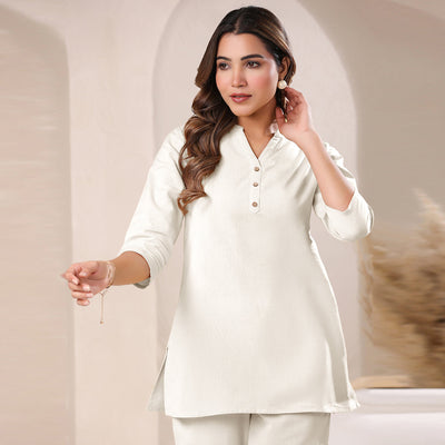 Off White Solid A-line Co-ord Set