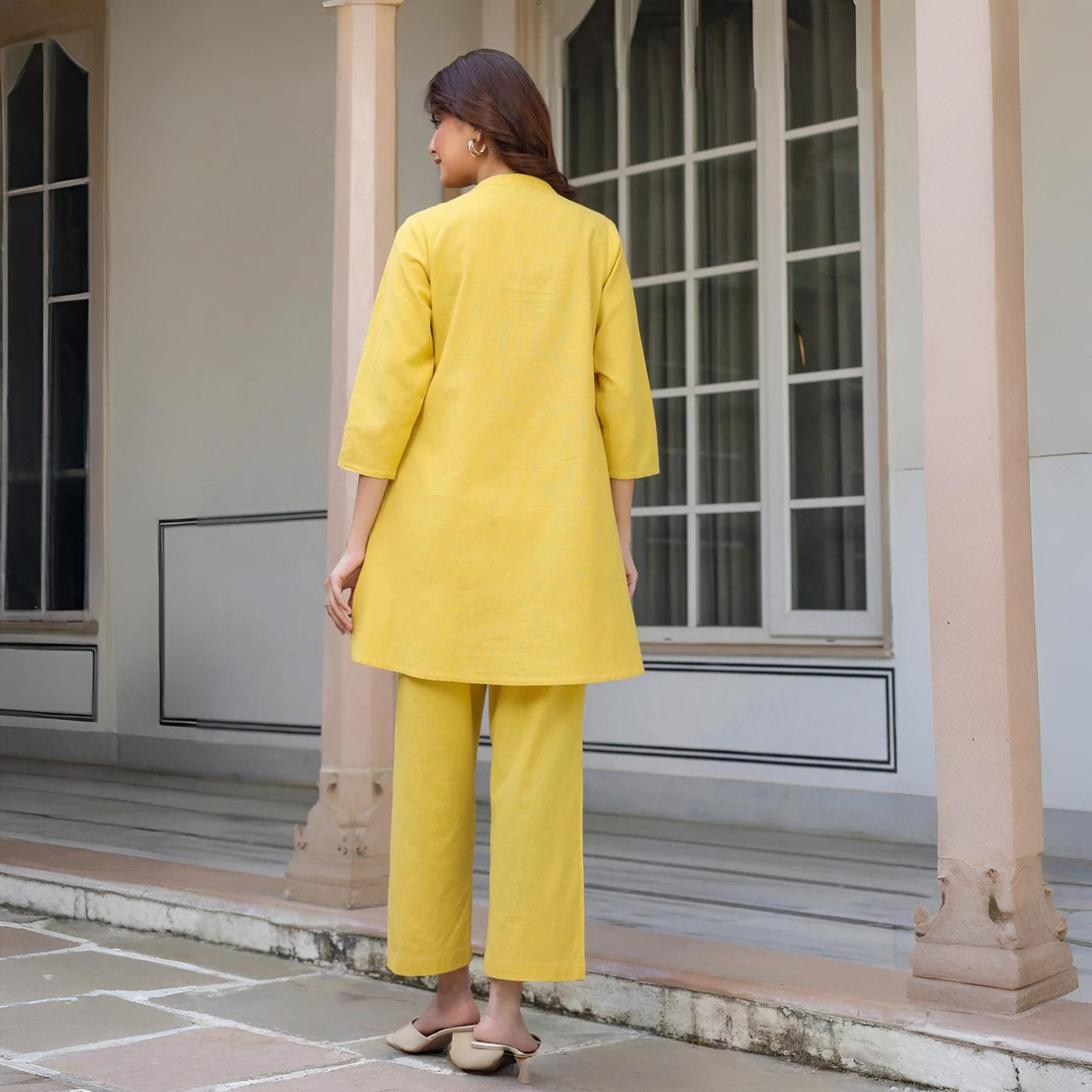 Yellow Solid A-line & Co-ord Set