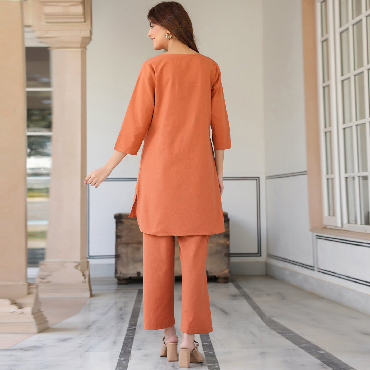 Rust Solid A-line Co-ords Set