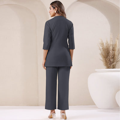 Grey Solid A-line Co-ord Set