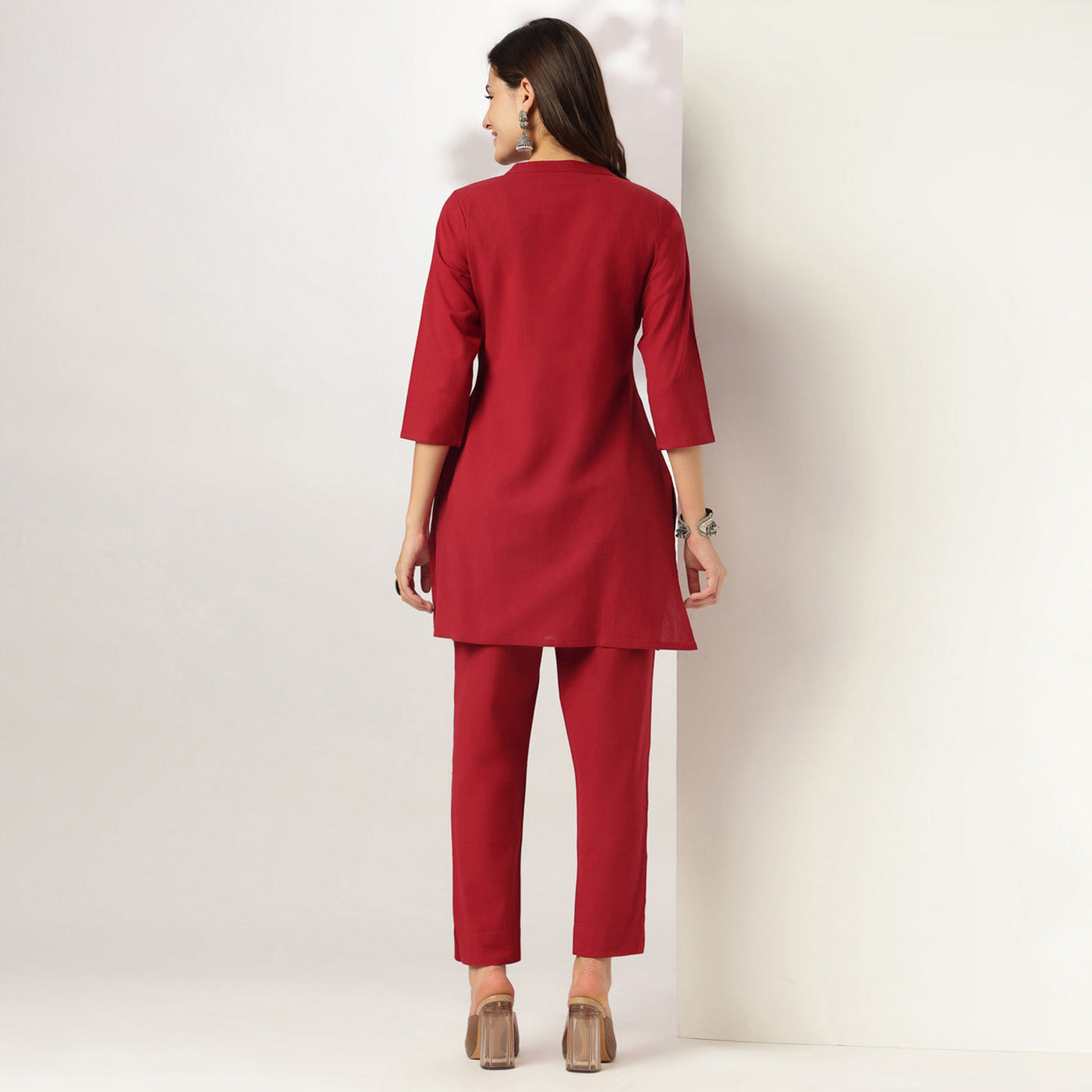 Red Solid A-line Co-ord Set