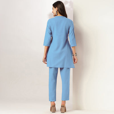 Light Blue Solid A-line Co-ord Set
