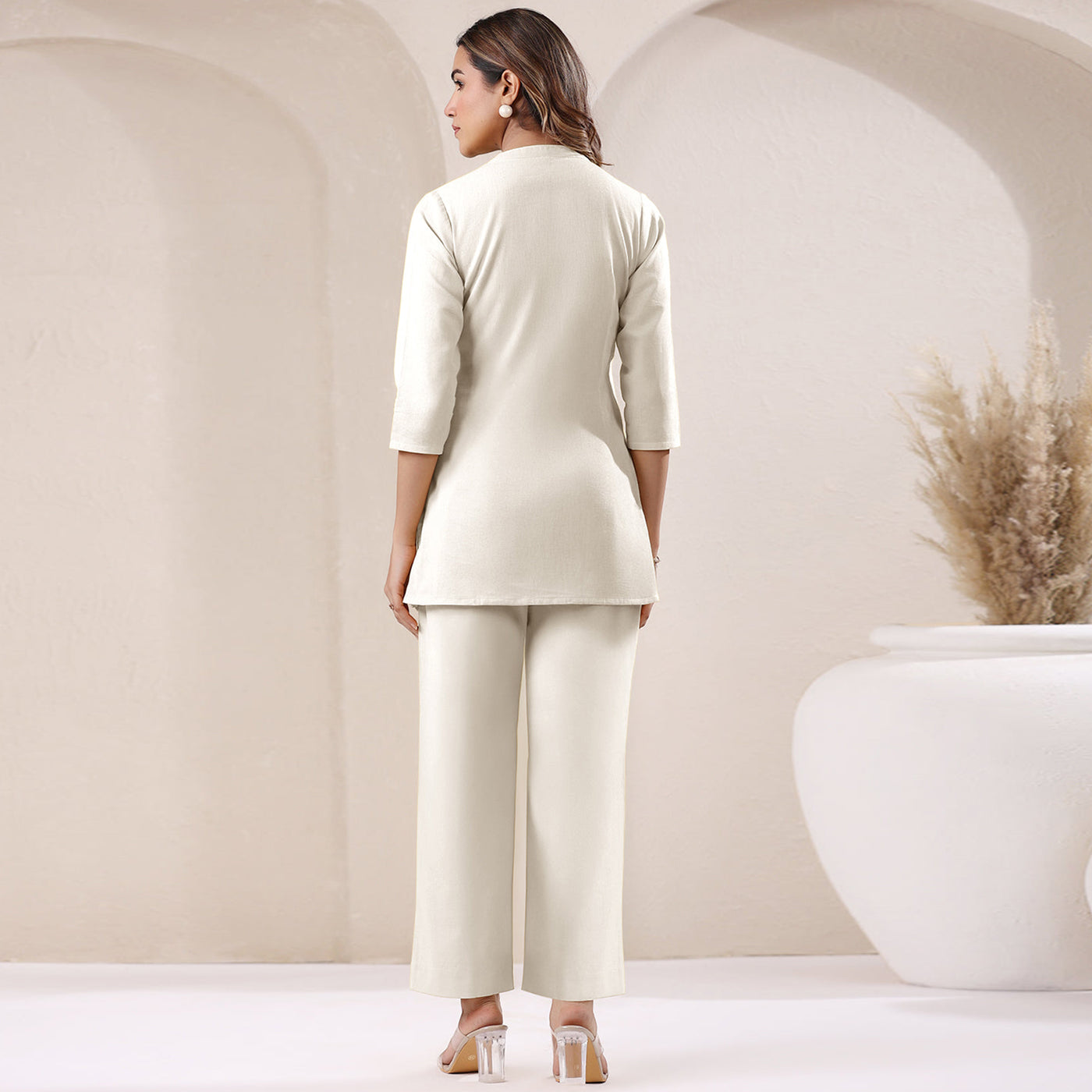 Off White Solid A-line Co-ord Set