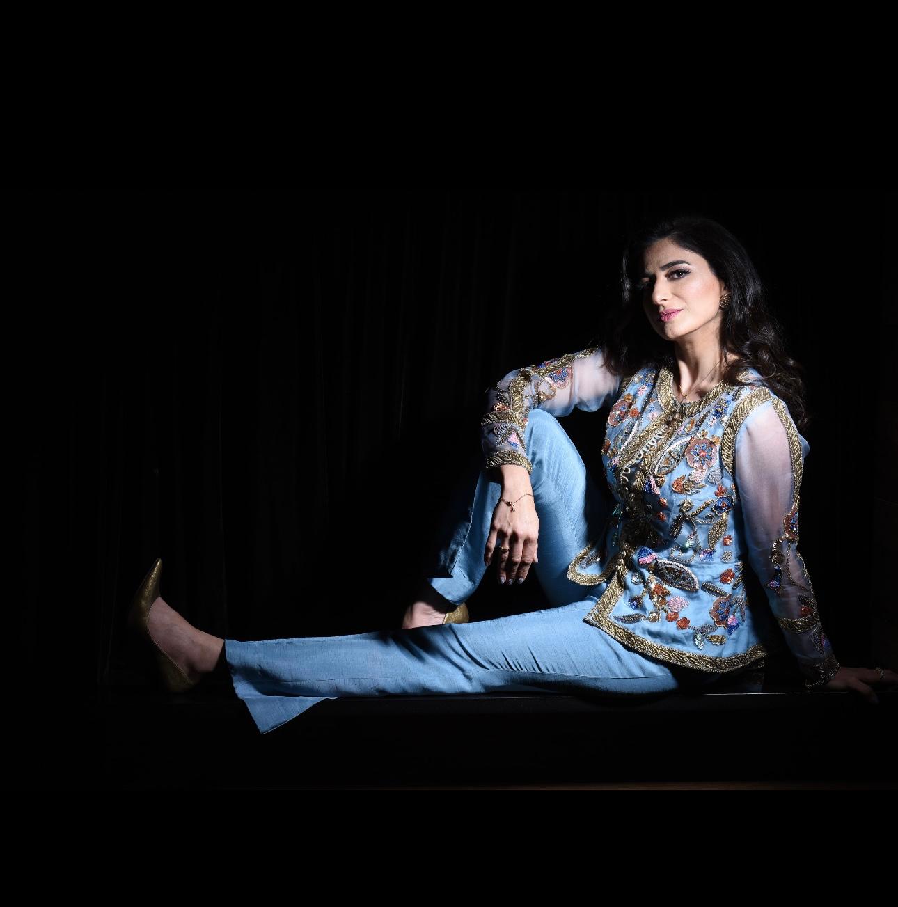 Blue jacket-style ensemble